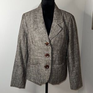 ET VOUS Linen blend brown buttoned front blazer women’s jacket Sz 18